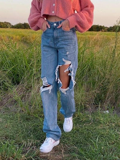 80S 90S AESTHETIC CUT OUT DISTRESSED JEANS