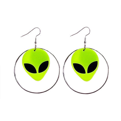 Alien Hoop Earrings Standart / Green/silver