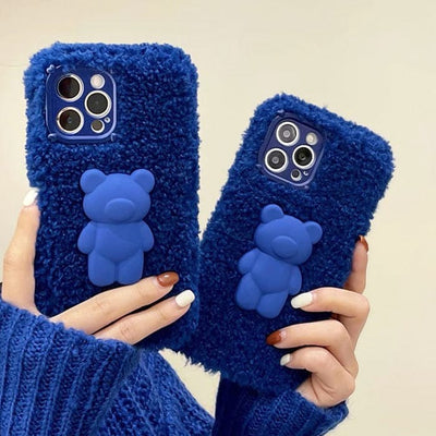 Blue Bear Fuzzy iPhone Case