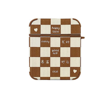 Brown Chessboard Airpods Case