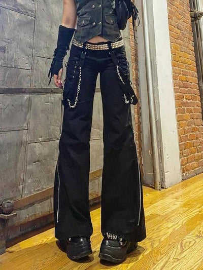 Chain Punk Style Flare Pants