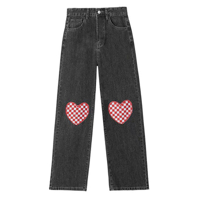 Checker Heart Wide Jeans