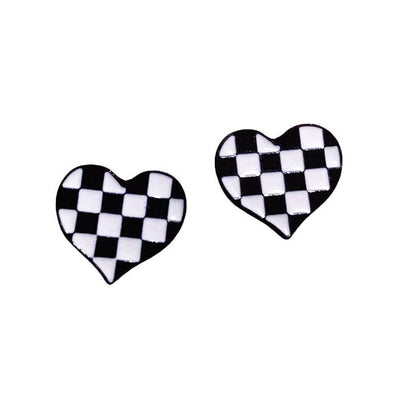 Checkered Heart Earrings Standart / Black/white