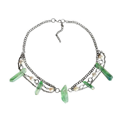 Crystal Aesthetic Layered Necklace Standart / Silver/green