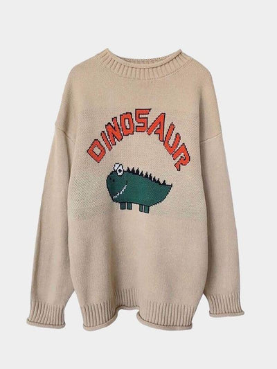 DINOSAUR KNITTED SWEATER Beige / One Size
