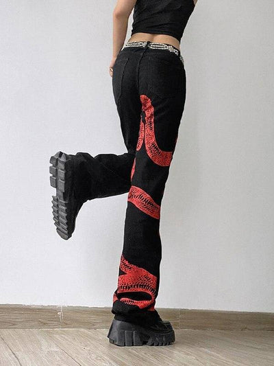 Dragon Printed Black Baggy Pants