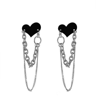 E-girl Heart Chain Earrings Standart / Silver