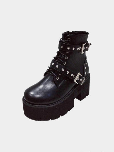 GOTHIC STUDDED BUCKLES LACE UP PLATFORM BOOTS 8
