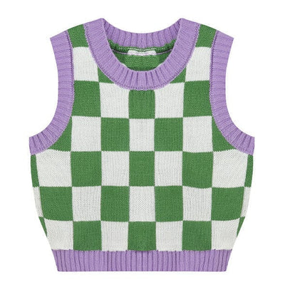 Green & Lavender Checkered Vest Free Size / Green/purple