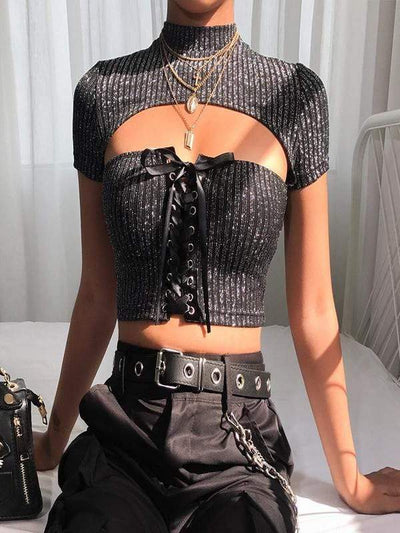 GRUNGE HOLLOW OUT SEXY CROP TOP