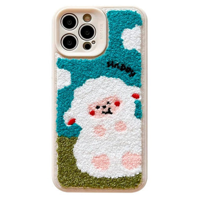 Happy Sheep Embroidery iPhone Case