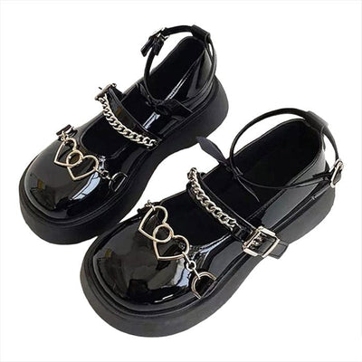 Heart Chain Chunky Sandals EU35 (US5.0) / Black Glossy