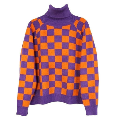 Indie Aesthetic Checker Sweater Free Size / Purple/orange