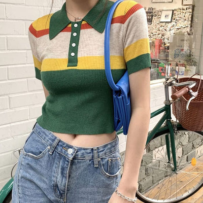 Indie Aesthetic Ribbed Crop Top Free Size / Green/yellow