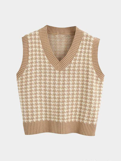 KNITTED SWEATER V NECK BROWN S