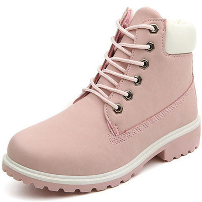 Lace Up Pink Flat Boots