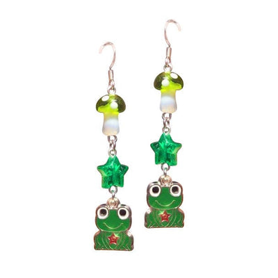 Mushroom & Frog Earrings Standart / Green