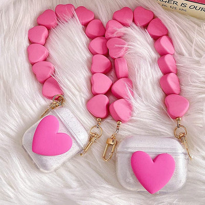 Pink Heart Chain AirPods Case