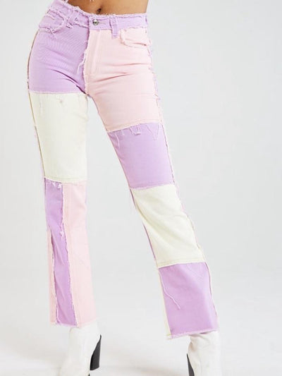 PINK PATCHWORK STRAIGHT JEANS