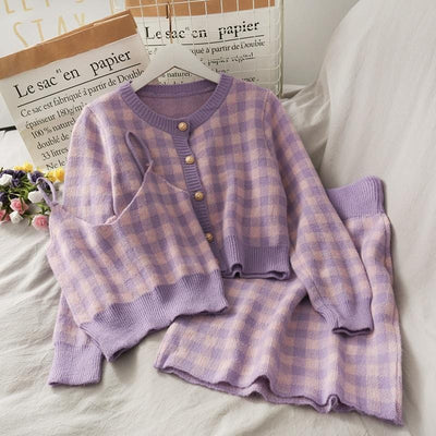 Plaid Three Piece Suit Purple / One Size