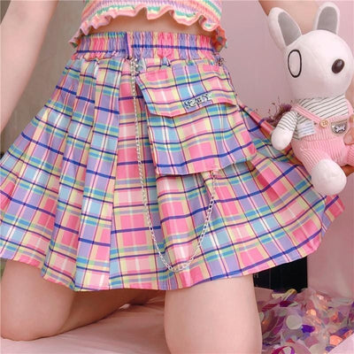 Rainbow Plaid Skirt S