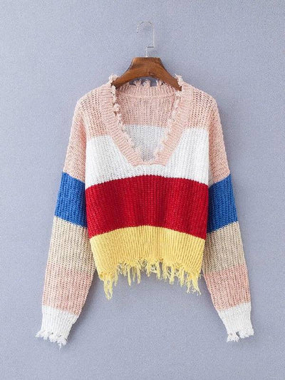 RAINBOW STRIPED PULLOVER SWEATER