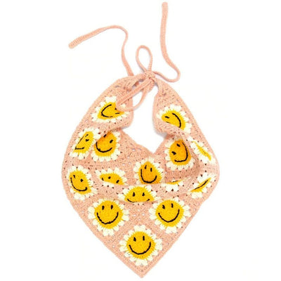 Smiley Face Crochet Bandana Standart / Pink