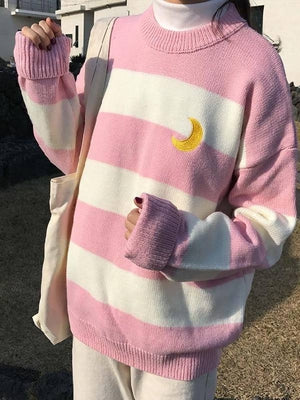 STRIPED MOON SWEATER Pink