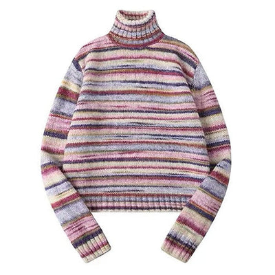 Striped Turtleneck Sweater S / Pink