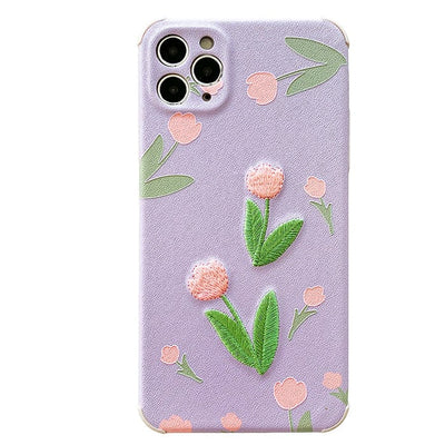 Tulip Embroidery iPhone Case