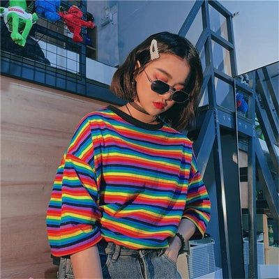 Womens Rainbow Striped Shirt One Size