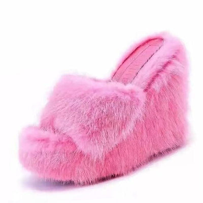 Y2K Aesthetic Fur Sandals EU35 (US5.0) / Pink