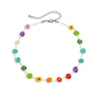 Y2K Rainbow Flower Beaded Necklace Standart / Multi